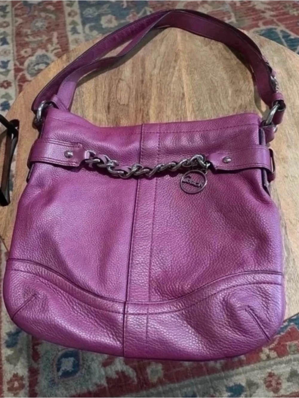 Coach Convertible Chain Duffle pebbled leather crossbody berry F1257-F19722